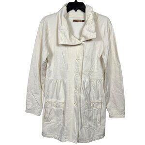 Prana Knit Jacket Womens Large Ivory Button Front Pockets Fitted Waist Cotton